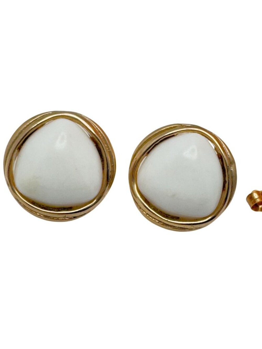 Gold-Tone Clip-On Earrings White Triangular Stone Design Vintage  3/4"